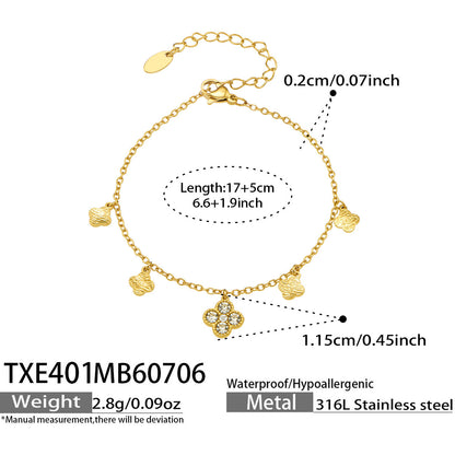 B廠【TXP381】跨境歐美風不鏽鋼超閃滿鋯四葉花多配件DIY手鍊鎖骨鏈飾品女套裝 26.07-2