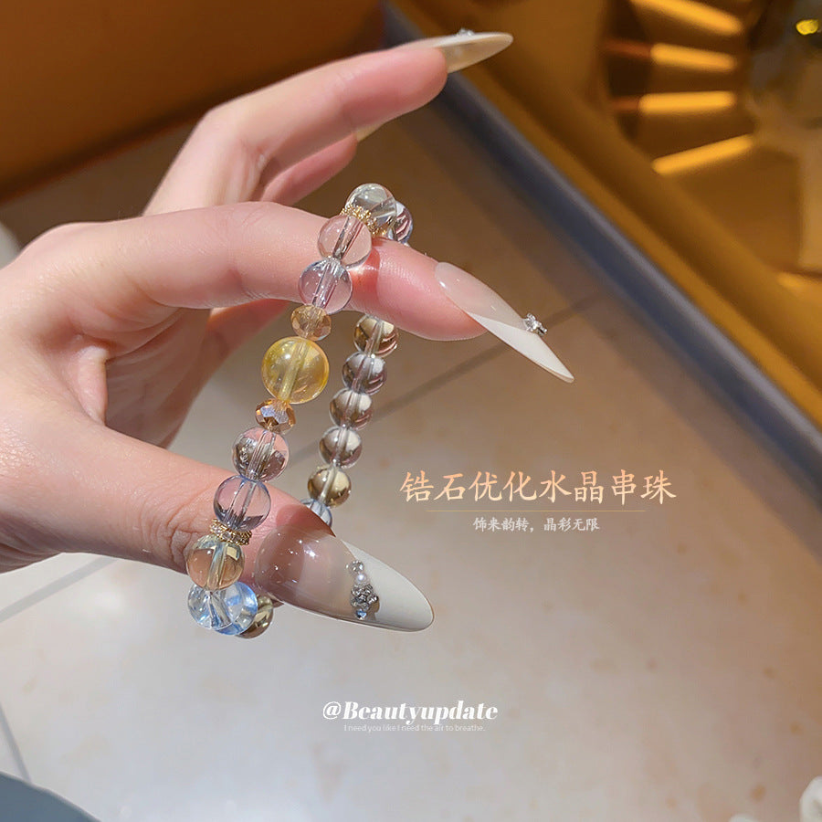 A廠【HB4091】鋯石優化白水晶串珠手鍊輕奢高級感時尚百搭手串設計感小眾手飾女 25.07-2