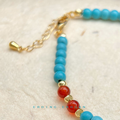 A廠【S55】文藝復古天然石紅瑪瑙民族風合成綠松石手鍊夏日新款手飾 25.05-1