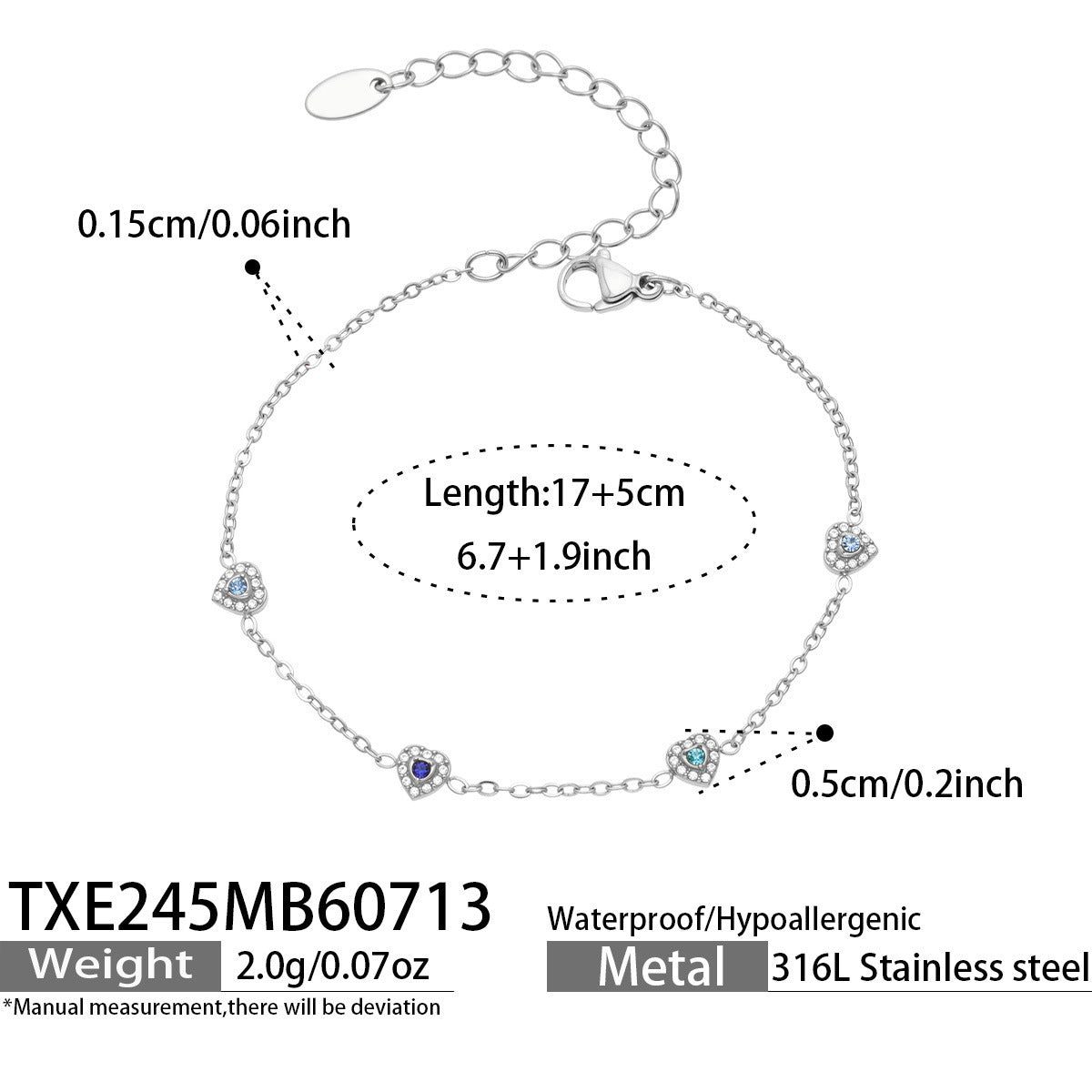 B廠【TXP245】歐美新款不銹鋼鍍18k金 多巴胺系列滿鋯石愛心吊墜項鍊手鍊女飾品
 26.07-4