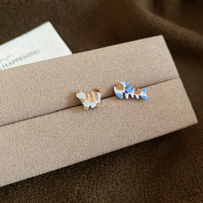 A廠【HE29320】925銀針童趣魚骨小貓耳環輕奢高級感小眾設計感耳環卡通可愛耳環女
 25.11-2