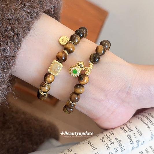 A廠【HB4631】新中式虎眼石串珠葫蘆方形鏤空吊墜美拉德風手串小眾設計感手飾女
 25.10-1