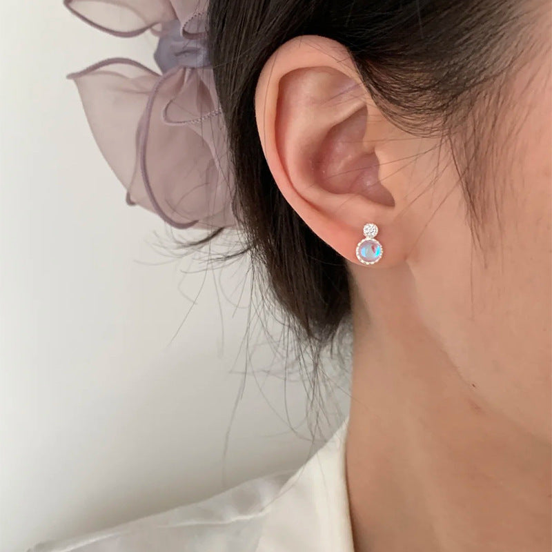 E廠【XDQ10918E】S925純銀小眾設計海洋之心耳環女時尚幾何炫彩石精緻百搭耳環
 26.01-3