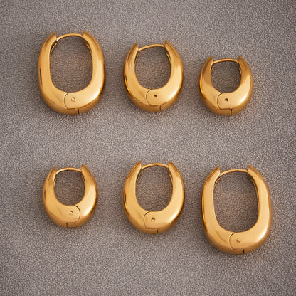 B廠【F583】精拋卡扣U型雙色間電耳環不鏽鋼鍍18k真金耳環歐美百搭新款 25.08-5