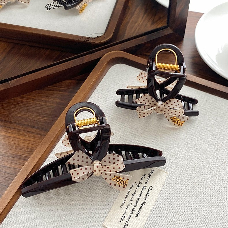 C廠【X670】金標波點蝴蝶結頭髮抓夾女2026新款高級後腦勺盤髮夾子鯊魚夾髮飾
 26.08-2「C廠-單筆結帳需滿，NT$500出貨(不含運費)」