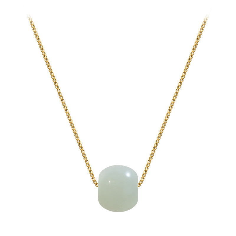 E廠【DQ0228N】路路通與田玉單珠項鍊女純銀s925銀時尚簡約鎖骨鏈新中式首飾
 26.01-1