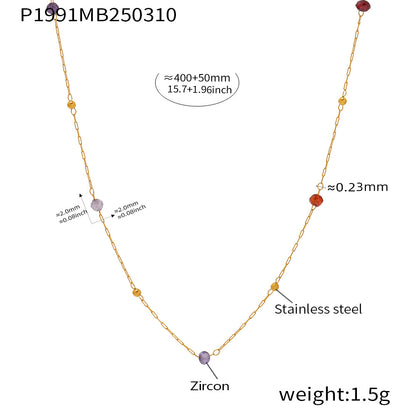 B廠【P1991】法式浪漫不鏽鋼2mm天然石切面超細十字鏈手工串珠項鍊飾品 25.03-3
