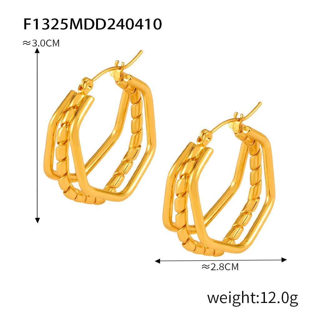 B廠【F1319-1326】earrings歐美時尚鈦鋼復古多層鏤空耳環網紅同款氣質幾何耳飾 24.04-3