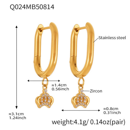 B廠【Q021】歐美飾品不鏽鋼U形皇冠鑲鋯石耳環鍍18k真金時尚耳環不掉色 25.08-5