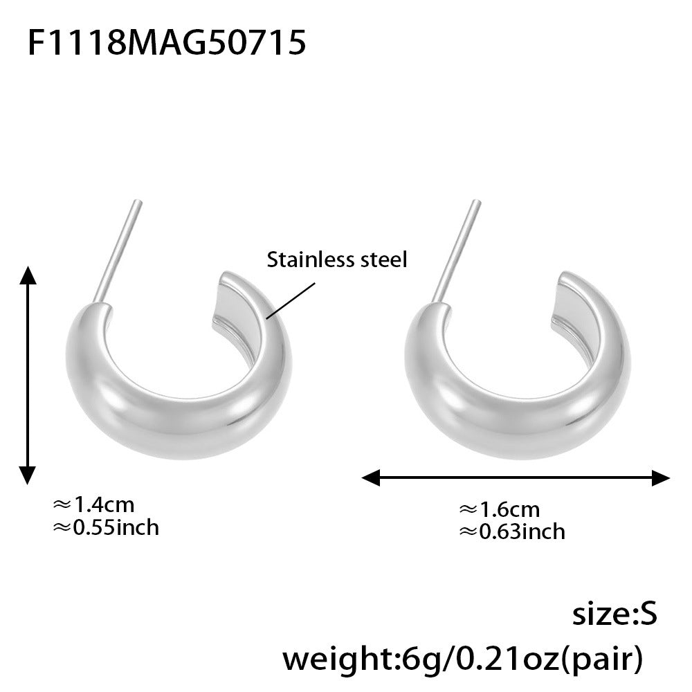 B廠【F1118】不鏽鋼幾何C形多型號拼色耳環耳環18k金百搭個性氣質 25.07-4