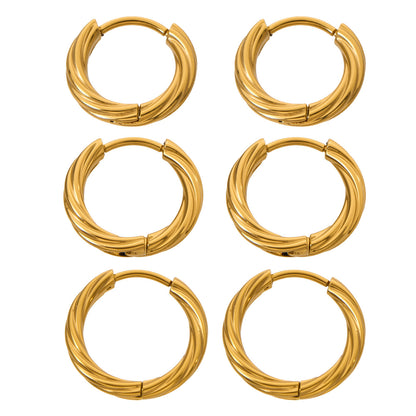 B廠【F1593】亞馬遜熱賣不鏽鋼鍍18k金扭紋耳圈小眾高級感輕奢耳飾不掉色
 26.04-3