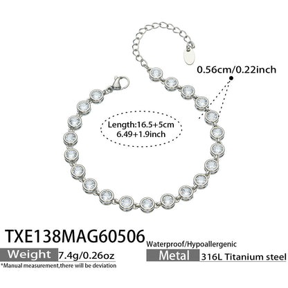 B廠【TXP138】chic奢華5A圓彩鋯石拼接項鍊手鍊套組不鏽鋼鍍18k金精緻時尚飾品
 26.05-2