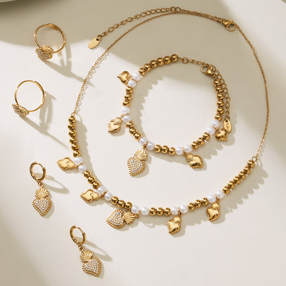 B廠【TXP490】5A鋯石愛心皇冠吊墜項鍊耳環手鍊戒指組不銹鋼鍍18k真金
 25.11-4