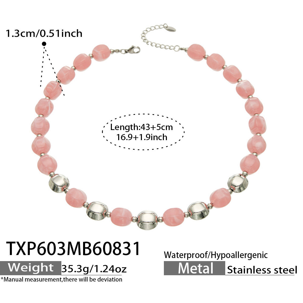 B廠【TXP603】歐美輕奢風不銹鋼金珠復古樹脂彩色手飾小眾手鍊項鍊女套裝飾品
 26.09-1