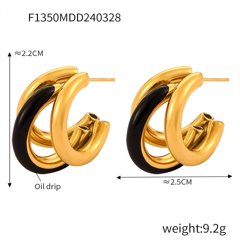 B廠【F1350】鈦鋼鍍18k金滴油C型耳環韓國清新時尚耳環氣質百搭耳飾女款 24.04-2