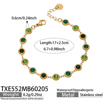 B廠【TXP552】chic奢華5A圓鋯拼接不鏽鋼手鍊項鍊精緻時尚氣質彩鑽流蘇耳環套裝
 26.03-2