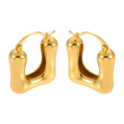 B廠【F468】銅材質幾何U型空心耳環時尚百搭個性氣質首飾鍍18k真金耳飾 25.07-3