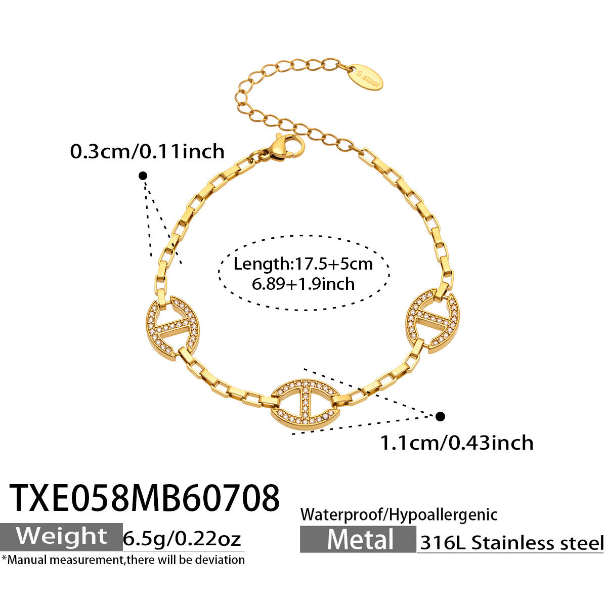 B廠【TXP058】歐美不鏽鋼鍍18k金 橢圓鑲鋯石手鍊高級感飾女手鍊項鍊首飾組合 26.07-3