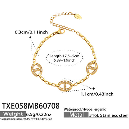 B廠【TXP058】歐美不鏽鋼鍍18k金 橢圓鑲鋯石手鍊高級感飾女手鍊項鍊首飾組合 26.07-3
