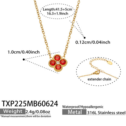 B廠【TXP225】跨境時尚花朵鑲水鑽耳釘ins小眾精緻女士項鍊首飾套裝不銹鋼飾品 26.07-1