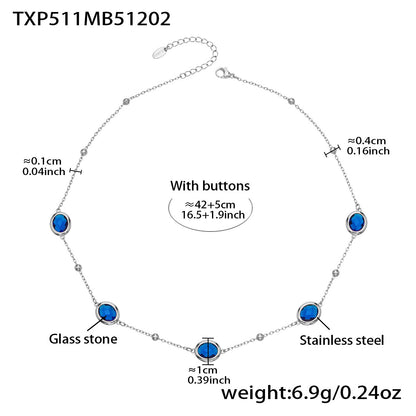 B廠【TXP511】不鏽鋼幾何橢圓切面玻璃石包邊項鍊手鍊耳環組鍍18k金跨國首飾
 25.12-2