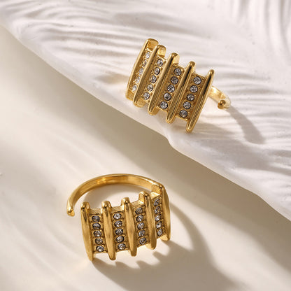 B廠【A788】ins小眾設計多排捷克鑽開口戒指不鏽鋼尾戒簡約時尚不掉色 25.07-2