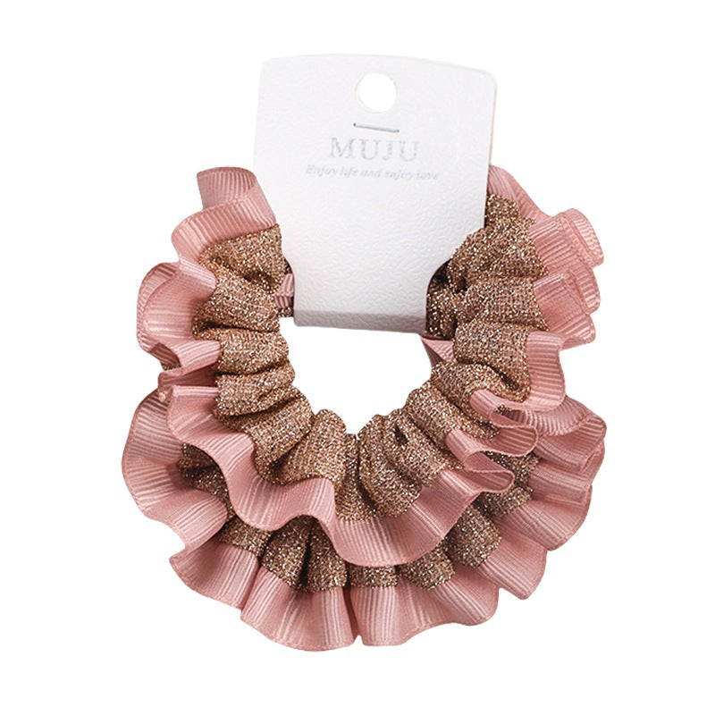 D廠【B496】2條卡裝髮圈時尚寬邊大腸圈髮繩高級感格紋布藝髮飾女高馬尾頭繩
 25.11-1「D廠-單筆結帳需滿，NT$600出貨(不含運費)」