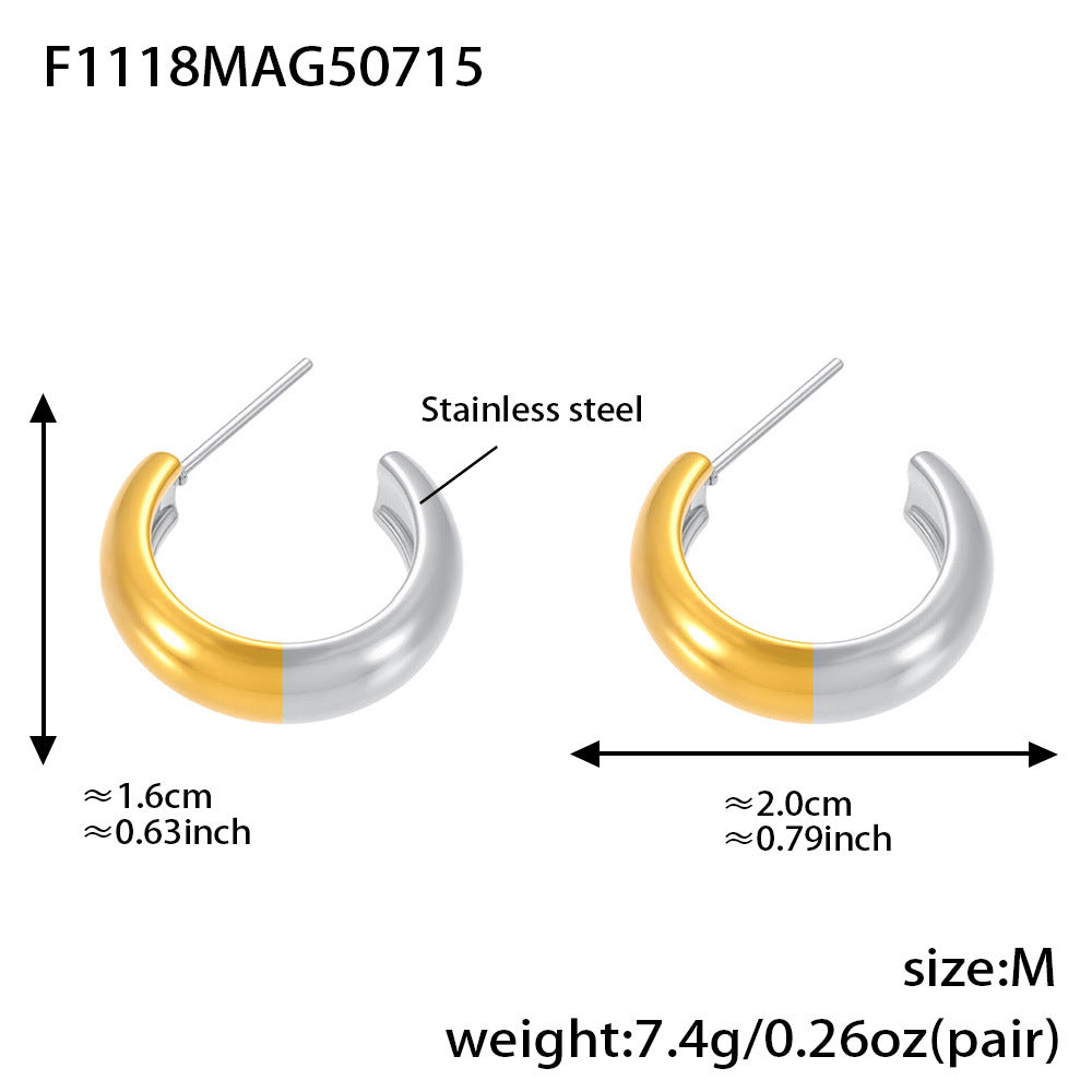 B廠【F1118】不鏽鋼幾何C形多型號拼色耳環耳環18k金百搭個性氣質 25.07-4
