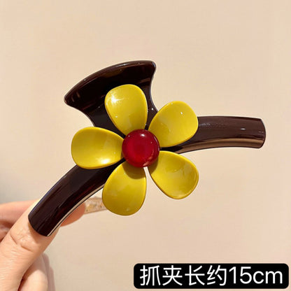 C廠【X125】氣質紅珠花朵抓夾女頭髮鯊魚夾高級感獨特盤髮夾2026新款漂亮髮飾
 26.04-3