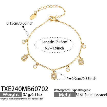 B廠【TXP240】輕奢ins風愛心方塊吊墜不銹鋼鍍18k金 鑲鋯石手鍊項鍊女飾品套裝 26.07-2
