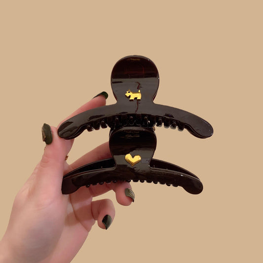 C廠【Y1055】韓國高階簡約小眾金標愛心抓夾女高級感後腦勺盤髮鯊魚夾大號髮夾
 26.01-1