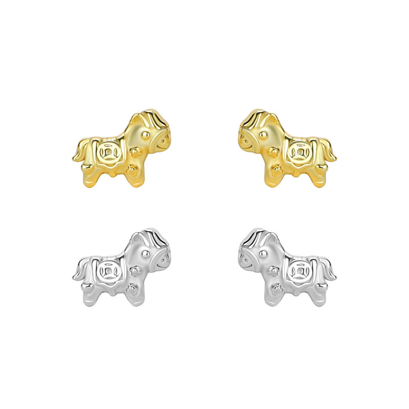 E廠【YC5194E】原創S999足銀萌馬納吉本命年生蕭馬錢幣耳環福氣中式耳飾
 25.10-3