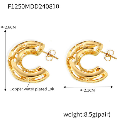 B廠【F1250】歐美跨國C型鏤空耳環時尚個性設計ins風銅材質鍍18k真金輕奢耳飾 24.08-3