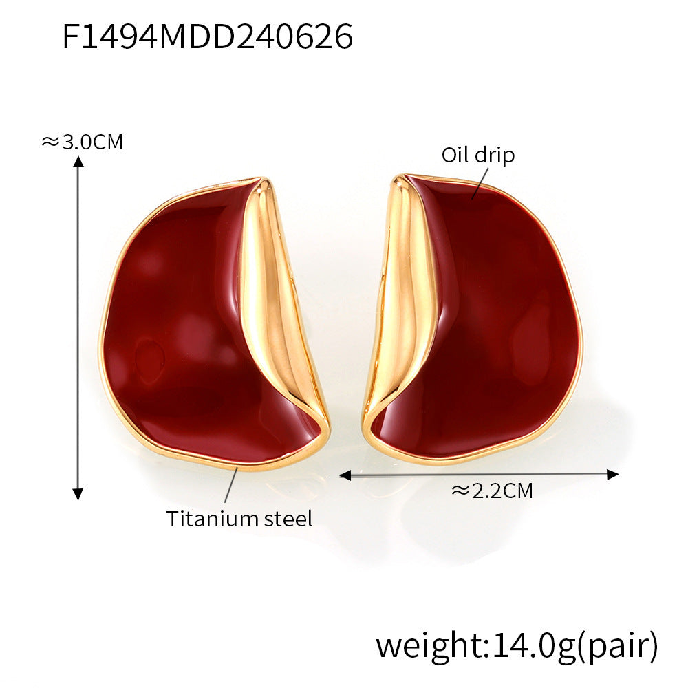 B廠【F1494】歐美不規則月牙耳環個性誇張彩色滴油設計感耳環鈦鋼鍍18k金飾品 24.07-1