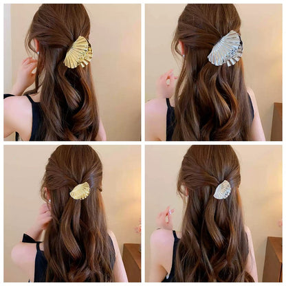 C廠【D252】高級金屬感貝殼抓夾輕奢度假風髮夾新款2025髮飾時尚後腦勺鯊魚夾 25.05-5「C廠-單筆結帳需滿，NT$500出貨(不含運費)」