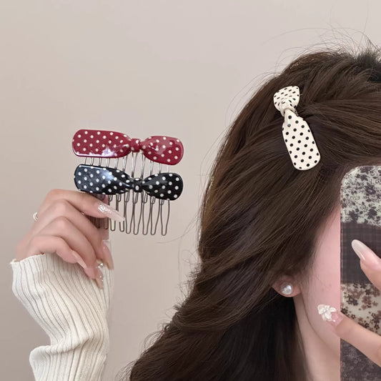 C廠【E41】簡約波點蝴蝶結髮卡插梳2026新款時尚氣質蓬鬆無痕髮梳倒插梳髮飾
 26.03-3