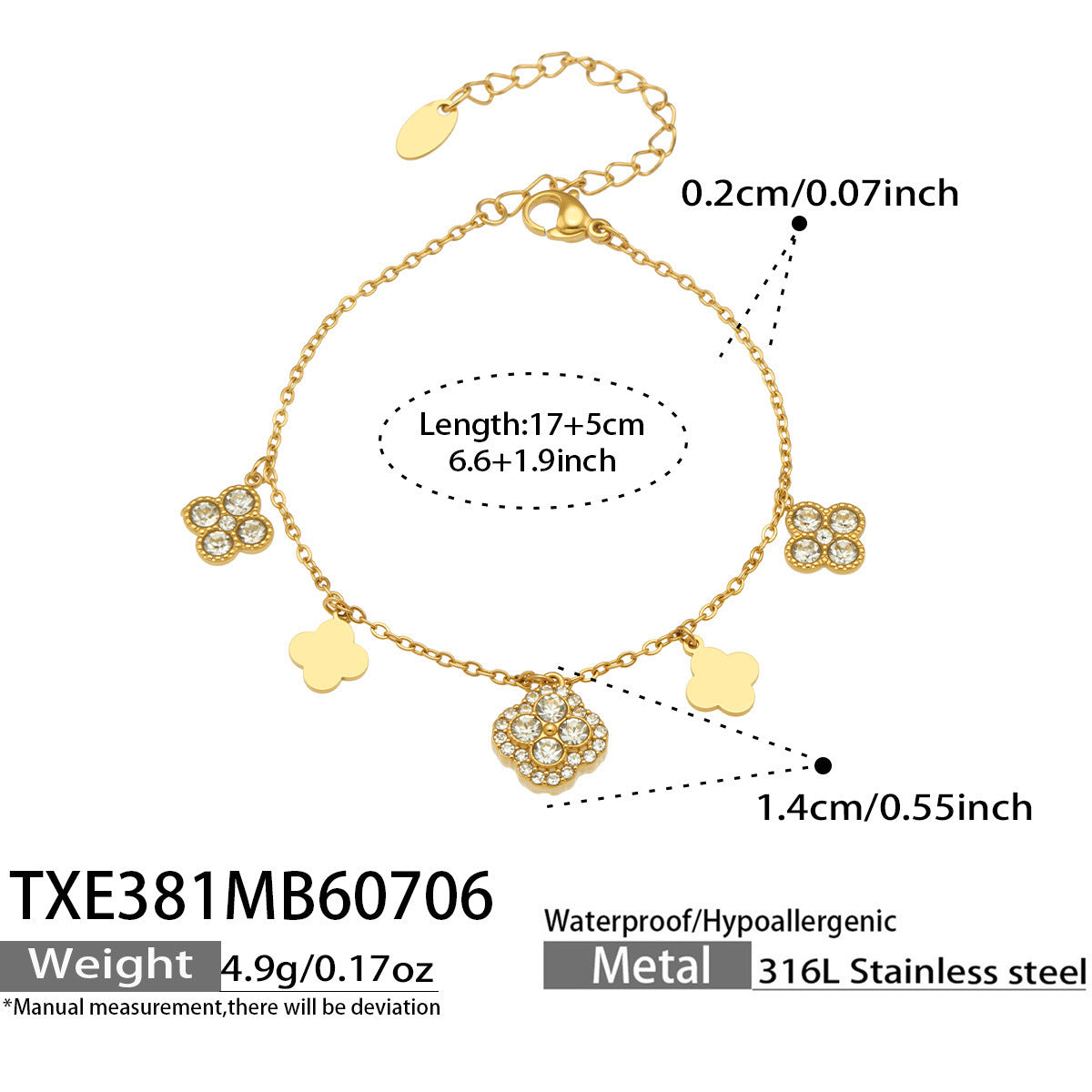 B廠【TXP381】跨境歐美風不鏽鋼超閃滿鋯四葉花多配件DIY手鍊鎖骨鏈飾品女套裝 26.07-2