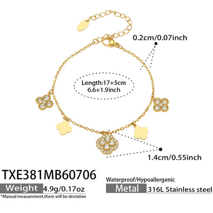 B廠【TXP381】跨境歐美風不鏽鋼超閃滿鋯四葉花多配件DIY手鍊鎖骨鏈飾品女套裝 26.07-2