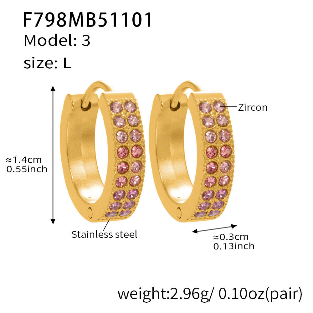 B廠【F798】簡約C型鑲彩鑽拼色鋯石耳扣不鏽鋼鍍18k真金輕奢小眾耳環女
 25.11-1