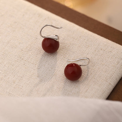 D廠【YC10406E】S999足銀紅色圓形耳環幾何簡約風氣質輕奢風高級感小眾耳飾 25.02-2