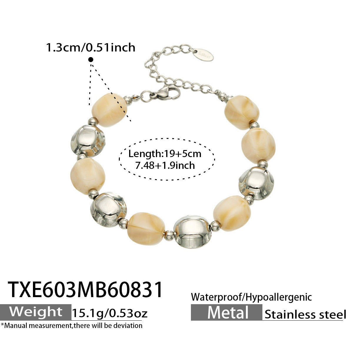 B廠【TXP603】歐美輕奢風不銹鋼金珠復古樹脂彩色手飾小眾手鍊項鍊女套裝飾品
 26.09-1