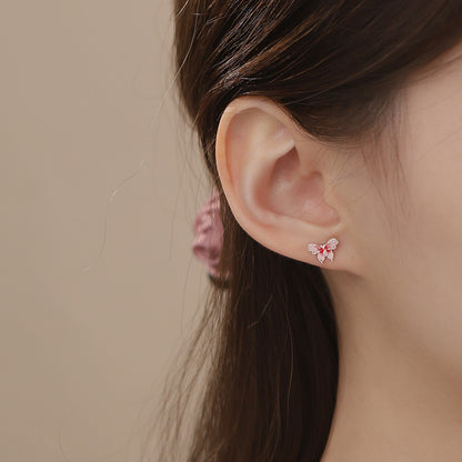 D廠【YC8224E】S999足銀蝴蝶耳環可愛氣質甜美小清新文藝小眾睡覺精緻耳飾 25.03-4