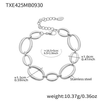 B廠【TXP425】 不銹鋼大小橢圓拼接項鍊手鍊 鍍18k金拼色ins誇張首飾套裝
 25.10-2