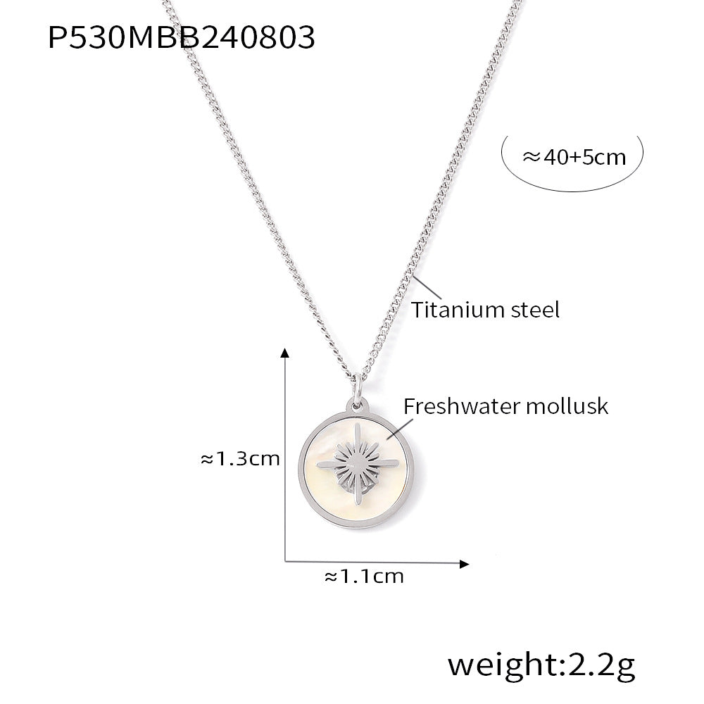 B廠【P530】跨境復古星星水貝圓牌吊墜項鍊鈦鋼18k鍍真金小眾輕奢感鎖骨鏈 24.08-2