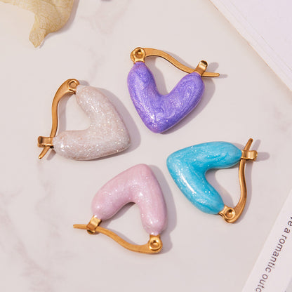 B廠【F924】ins跨境熱銷款不對稱滴油愛心耳環輕奢高質感耳扣鍍18k真金
 25.11-2