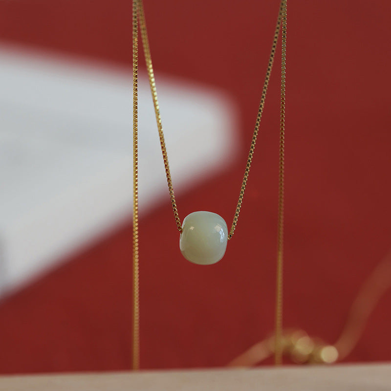 E廠【DQ0228N】路路通與田玉單珠項鍊女純銀s925銀時尚簡約鎖骨鏈新中式首飾
 26.01-1