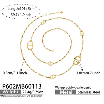 B廠【P602】歐美簡約氣質日字長款Y型毛衣鏈雙層疊戴項鍊不鏽鋼鍍18k真金飾品
 26.01-3