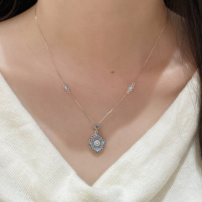 E廠【XDQ0046N】S925純銀復古宮廷風星芒琺瑯項鍊女高級感祥雲滴油氣質鎖骨鏈
 25.11-1