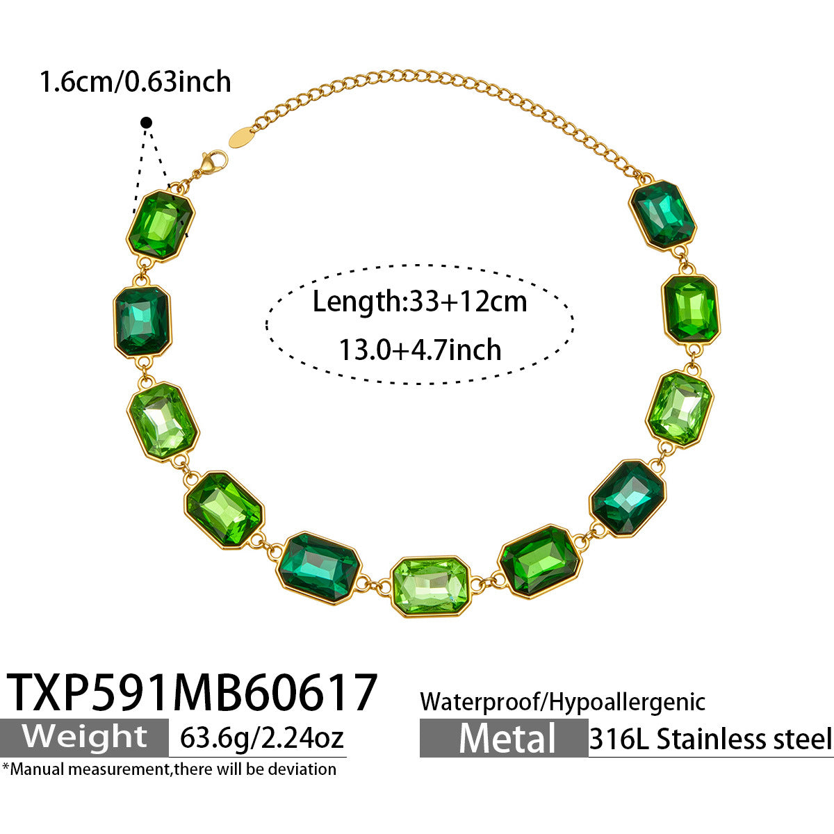 B廠【TXP591】歐美新款多色長方形玻璃石項鍊手鍊首飾套裝復古宴會風不銹鋼飾品
 26.06-4