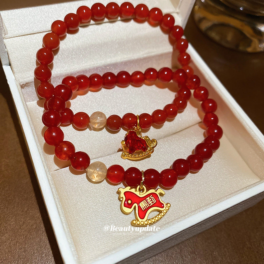 A廠【HB4808】新中式瑪瑙串珠小馬本命年手鍊文藝氣質手串手環小眾設計感手飾女
 25.10-5